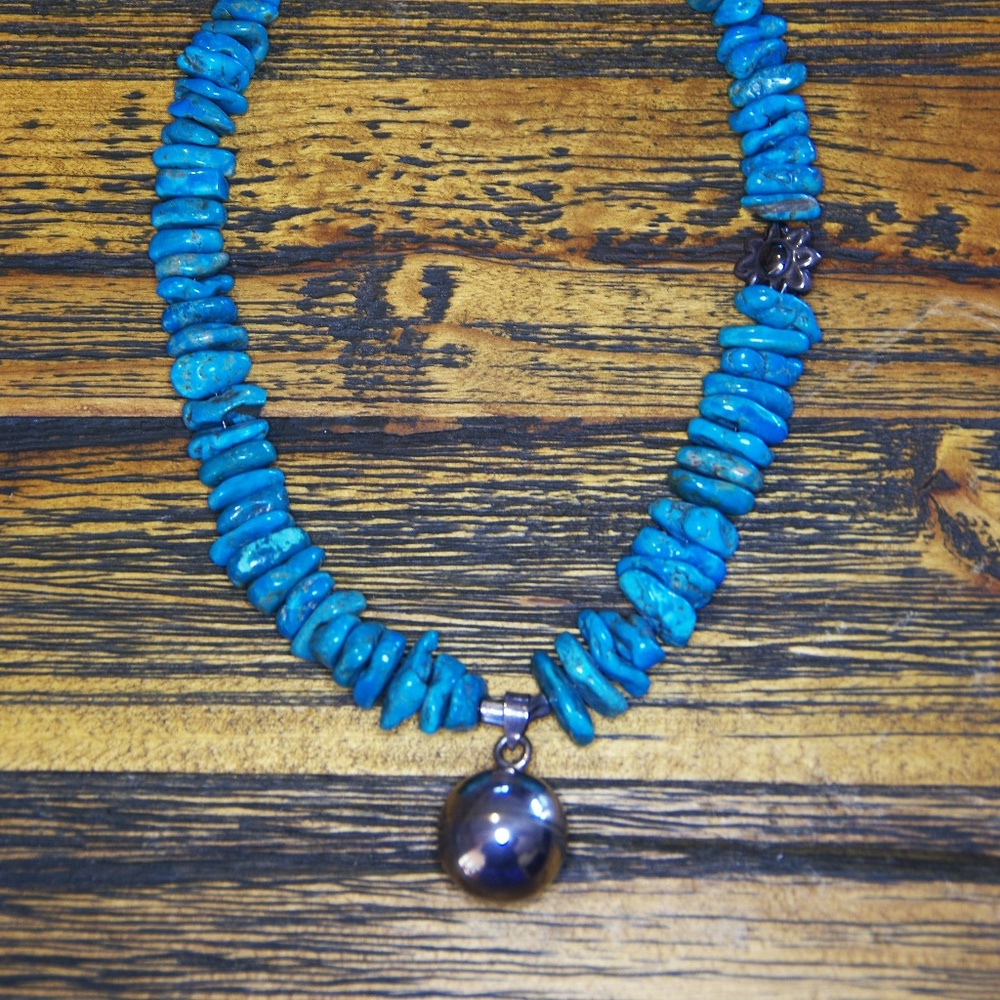Genuine turquoise necklace w silver harmony ball
